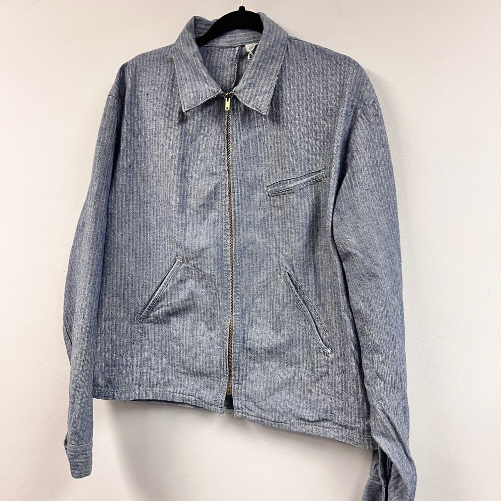 Vintage Men's Key Imperial hickory stripe twill full zip workwear jacket Talon